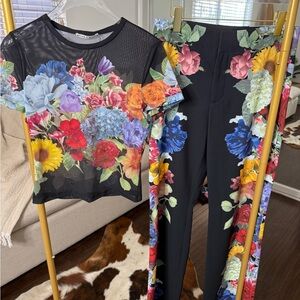 Alice + Olivia Andrew Floral Pant & Tess Mesh Tee